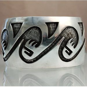 SOLD - Sterling Silver Hopi Native American Bear Paw Overlay Cuff Bracelet